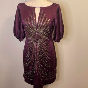 Nanette Lepore Darjeeling Beaded Purple Silk Dress